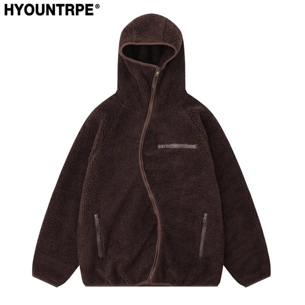 High Street Fleece Hooded Jackets and Coats New Casual Warm Hoodies Hairy Curved Zipper Outerwear Streetwear Winter Men black - variant style 9f0e4f for streetwear fashion