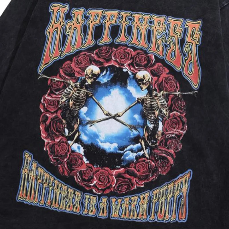 Gothic Vintage t-shirt – Distressed Washed T Shirt Harajuku Skull Letter Pritned Unis