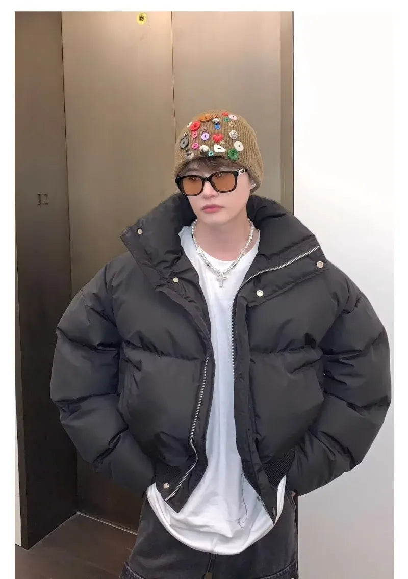 Simplicity Stand Collar Mens Parkas Heavy Winter Thicken Casual Short Cotton Jacket Warm Fashion Coats Male Streetwear New