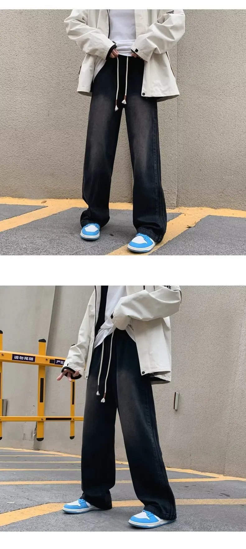 men jeans straight leg jeans boys american fashion wash old side stripes wide leg pants autumn vintage overalls unique jeans style 3903