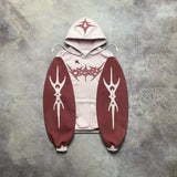 Vaporwave Drop – Y2K Patch Design Loose Zip Hoodies For Men Geometric Pattern – Streetwear Fashion for Men & Women