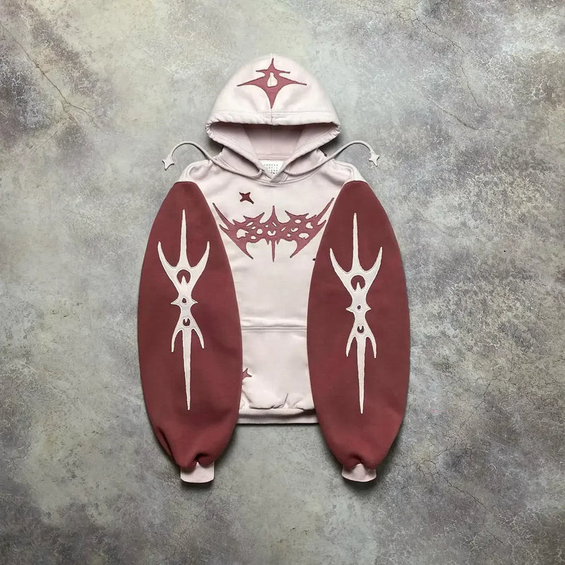 Vaporwave Drop – Y2K Patch Design Loose Zip Hoodies For Men Geometric Pattern – Streetwear Fashion for Men & Women