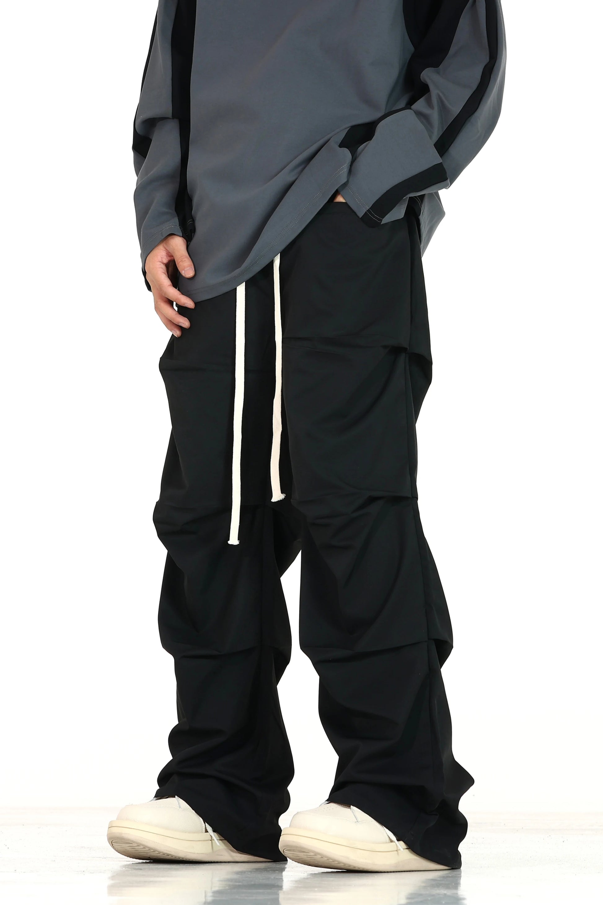 side fold baggy pants men casual elastic waist straight trousers streetwear new fashion drawstring unisex hip hop pants joggers unique joggers style 5118