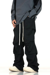 side fold baggy pants men casual elastic waist straight trousers streetwear new fashion drawstring unisex hip hop pants joggers unique joggers style 5118