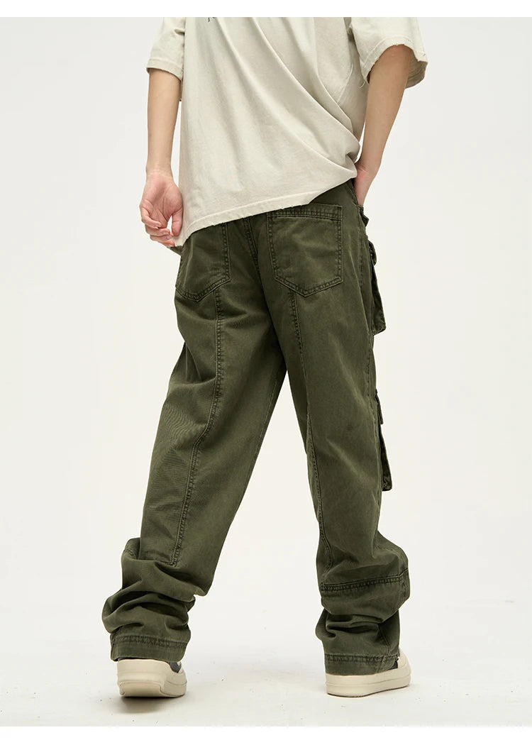 mens loose streetwear cargo straight pants high street casual bottom zipper multi pocket trousers hip hop safari style joggers unique joggers style 3307