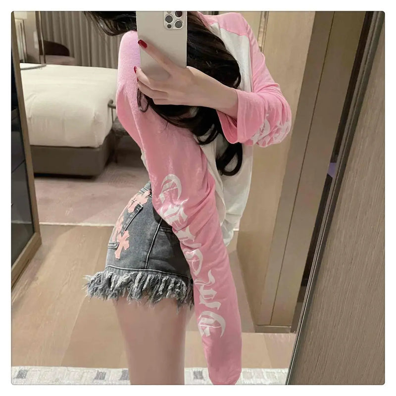 Raw Edge Fringe Gothic Style Denim Shorts Female Summer American Street High Waist Design Sense Casual A Word Super Short