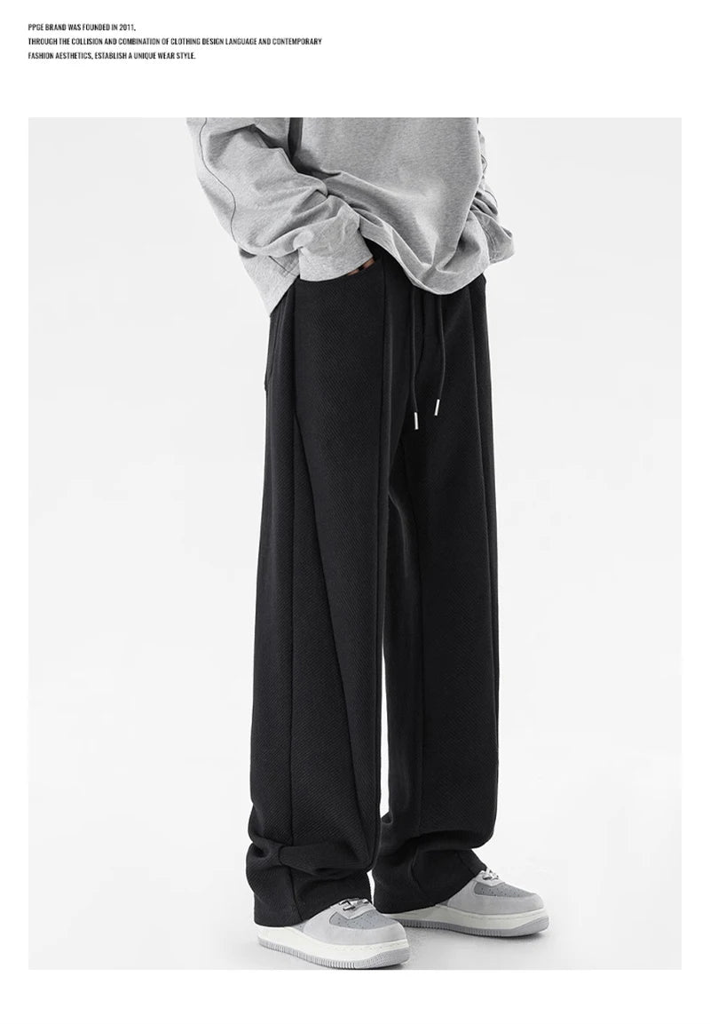winter mens gray thickened straight leg sweatpants 2025 high street baggy drape pants korean fashion y2k casual trousers unique joggers style 152