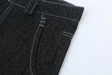 hip hop pockets embroidery letter print jeans shorts for men summer retro oversized wide leg denim knee lenght pants unique jeans style 3641