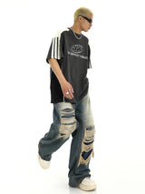 fashion ripped holes denim jeans harajuku patchwork straight jean trousers y2k trouser mens hip hop streetwear baggy jeans pants denim street jeans