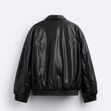 American high street PU imitation leather lapel cotton jacket autumn warm jacket men