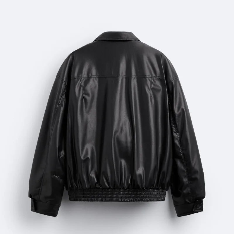 American high street PU imitation leather lapel cotton jacket autumn warm jacket men