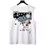 Glitchcore Graphic tee – Summer Mens Starry Night Puzzle Printed Tank Tops Hip Hop Fashion