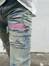 destroied ripped holes patckwork denim jean mens casual distressed washed biker jeans new fashion high street slim pants joggers unique joggers style 3383