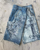 y2k american street retro graffiti anime print oversized denim shorts men shorts high waist fashion loose casual wide leg pants unique jeans style 3492