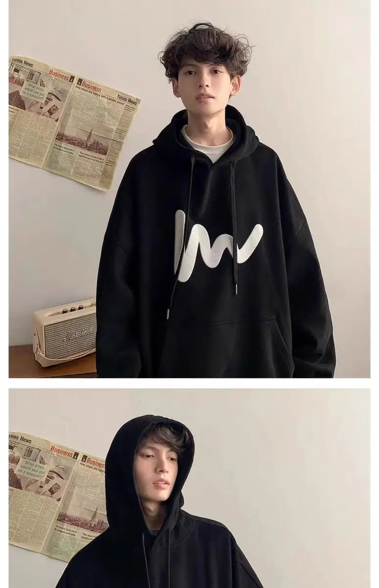 Fashionable Korean personality simple printed hooded sweatshirt for men autumn street Y2K new niche Japanese style boys' hoodie