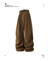 winter mens wide leg straight sweatpants korean fashion warm fleece track pants male casual thermal trousers with long belt unique joggers style 1085