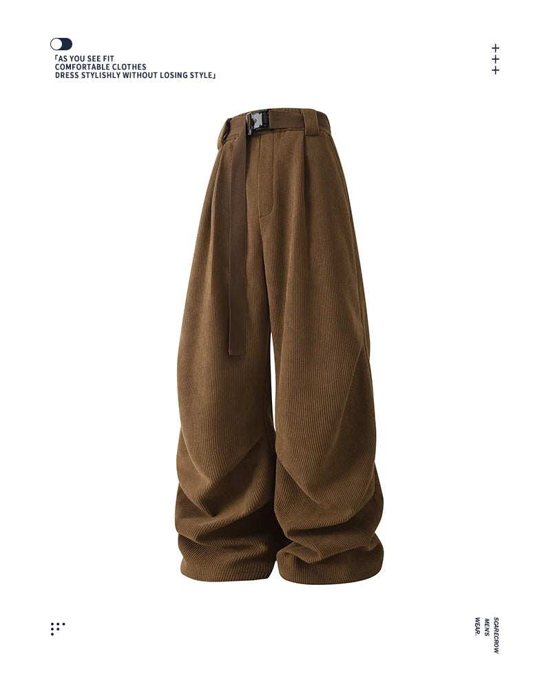 winter mens wide leg straight sweatpants korean fashion warm fleece track pants male casual thermal trousers with long belt unique joggers style 1085