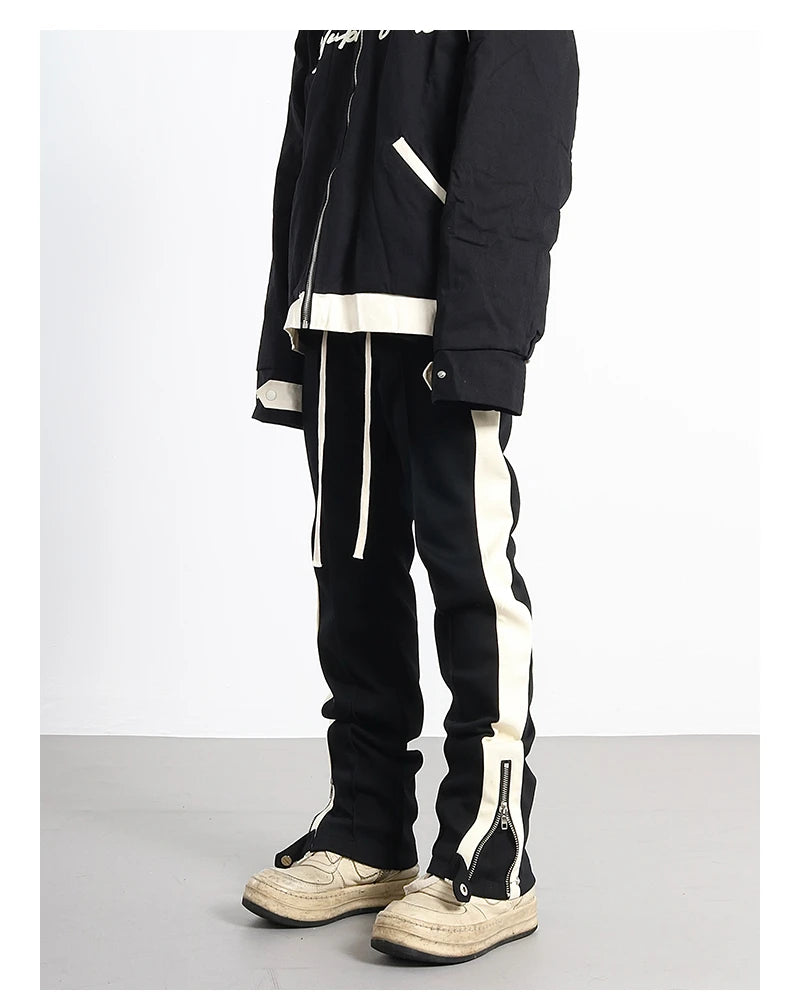hip hop loose fit elastic waist pants fashion streetwear pants men casual loose bottom zipper drewstring sportwear pants joggers unique joggers style 2145
