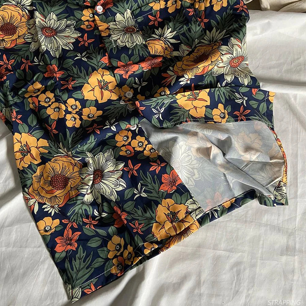 Fashionable Plant Floral Cuban Collar Short-Sleeved Floral Shirt For Men Women Trendy Retro Shirt
