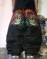 goth hip hop oversized skull embroidery pattern y2k baggy jeans new men and women straight black jeans retro casual denim pants unique jeans style 921