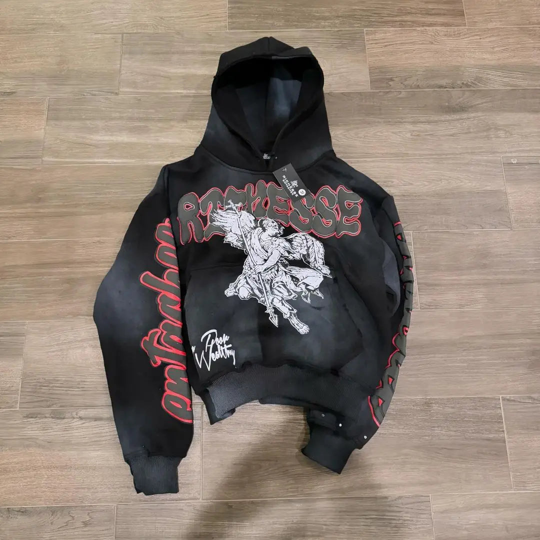 Retro Rock Punk Style Oversized Sweatshirt American Harajuku Colorful Letter Print Graphic Hoodie Men