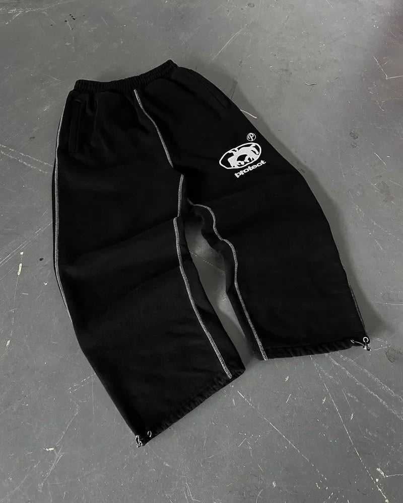 y2k street simple fashion casual sports trousers men y2k harajuku retro wide leg pants trendy brand oversized trousers women unique default style 3309