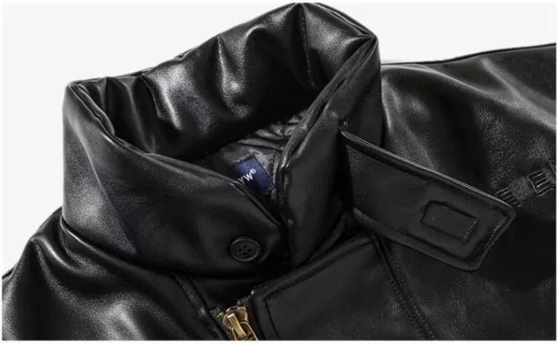 japanese street motorcycle set men thickened stand collar hip hop leather jacket harajuku casual pants 2 pcs bomber suit 2023 unique default style 4894