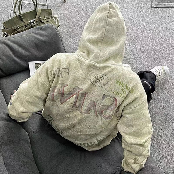 2024 New Arrival Vintage SM Brand Fashion Hand painted Graffiti Vintage ripped distressed hoodie Sweatshirt