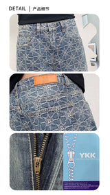 men jacquard streetwear hip hop vibe casual straight denim jeans pants boyfriend high street ripped jeans trousers unique jeans style 3118