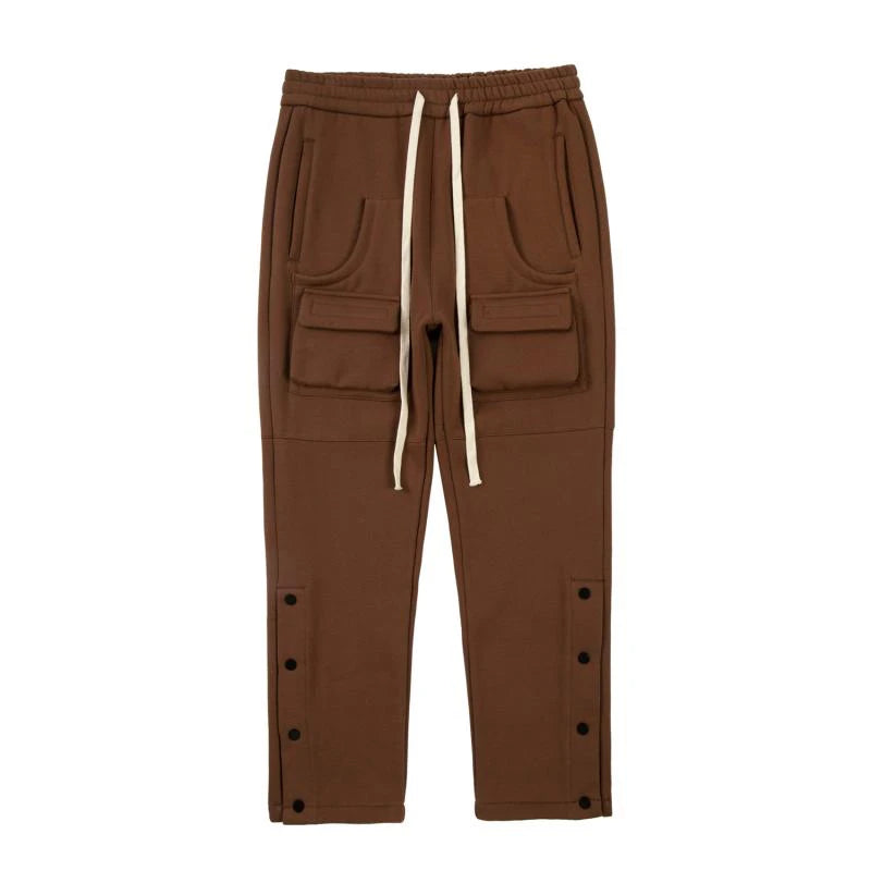 mens high street loose fit elastic waist pants winter warm fleece pants bottons hip hop drawstring sportwear sweatpants joggers unique joggers style 3039