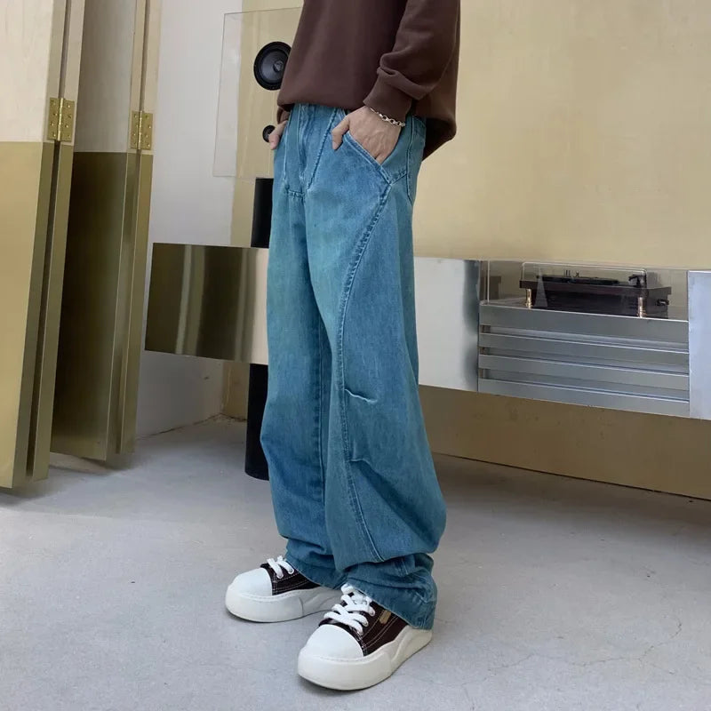 cityboy splice fashion brand jeans men streetwear hip hop vibe loose casual straight washed denim baggy jeans pant man trousers denim street jeans