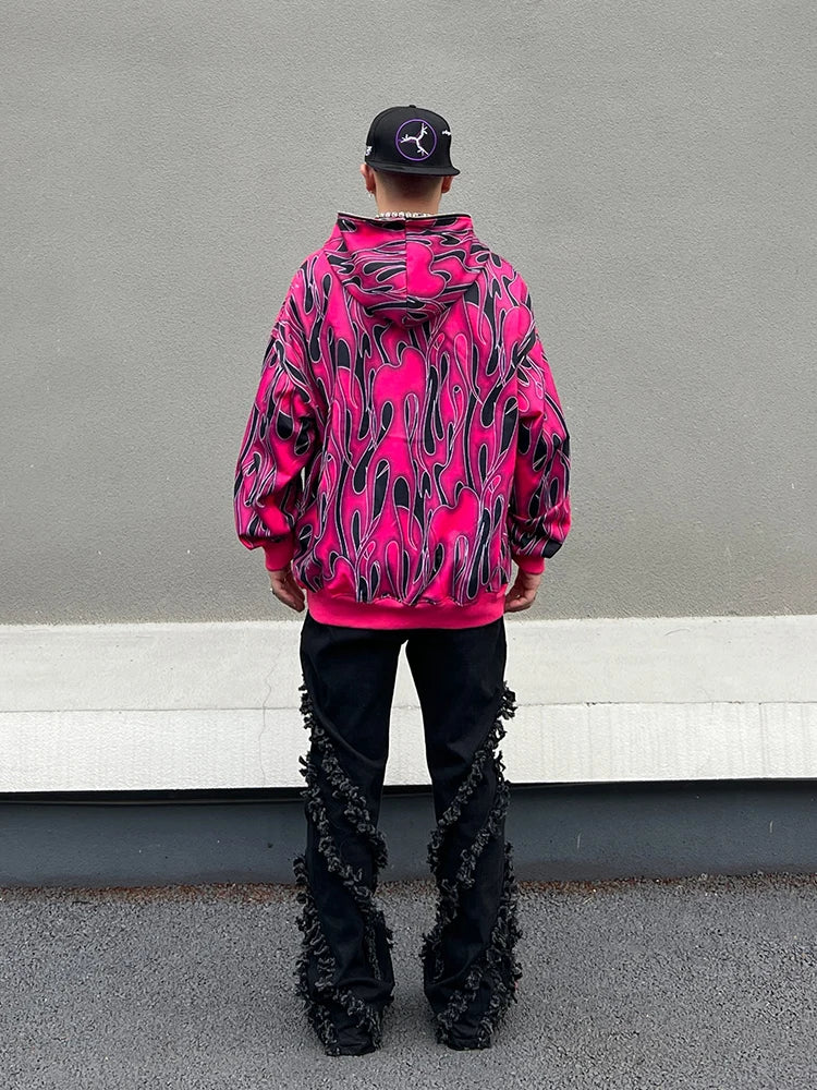 cyberpunk angelcore design featuring mens harajuku fire printed hoodies unisex hip hop y2k full zipper sweatshirt streetwear casual hooded warm loose tops hoodies