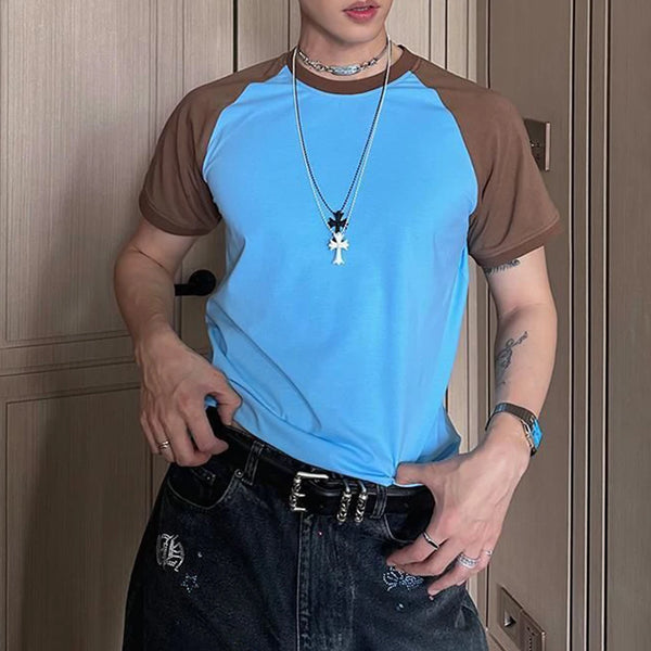 Trapwear Anime panel – Cotton Y2K T Shirt Contrast Color T Shirts Mens Slim Fit Sho