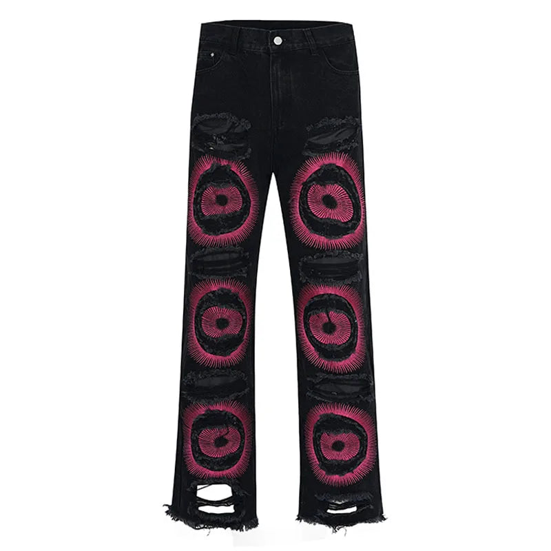fashion ripped holes denim jeans harajuku embroidery straight jean trousers y2k trouser unisex hip hop streetwear jeans pants unique jeans style 2278