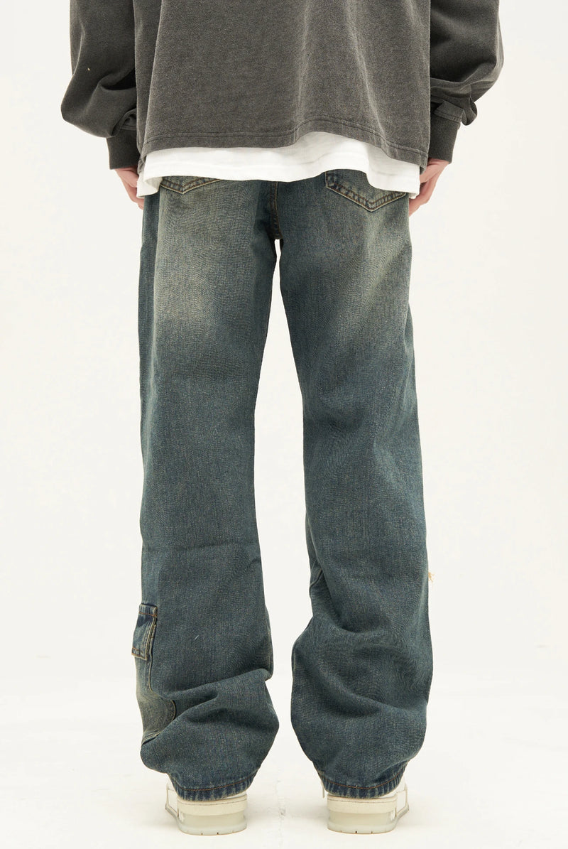 retro washed denim jeans destroyed ripped loose mens biker jeans side pocket fashion streetwear hip hop straight pants joggers unique joggers style 2213