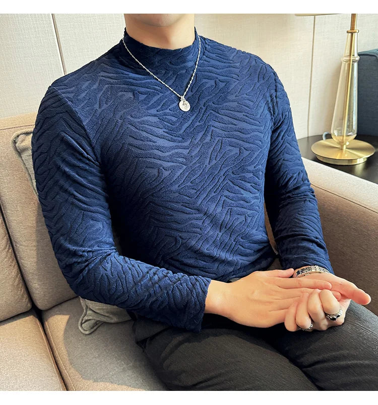 Cyberpunk Crying character – Semi Turtleneck Stretch Slim Fit T Shirt Men Long Sleeve Thi