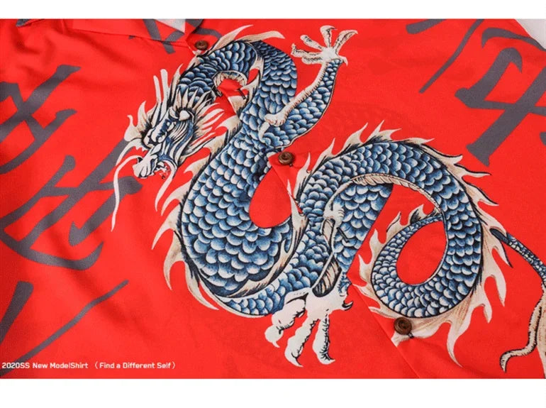 Dark Icon Dragon Chinese Letters Polo Shirt Men Women Summer Hawaiian Shirts Man Streetwear Clothing