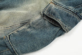 streetwear side pockets pleated washed blue jeans unisex straight baggy y2k denim pants ropa hombre casual cargo pants oversized unique cargo style 1204
