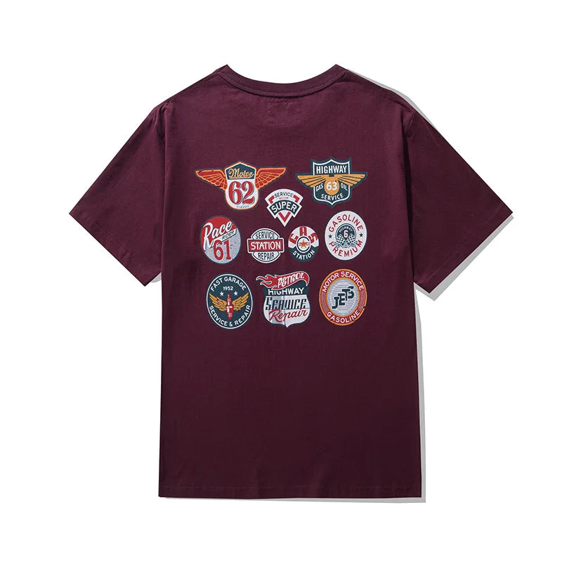 Harajuku Chrome logo – Amekaji Vintage Printed T Shirt Men 2023 Spring Summer New C