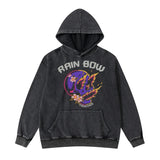 Rainbowtouches Washed Hooded  Fashion Skull Design Sweatshirts Print High Street Cotton Fashion Occident Stylish Black Clothing