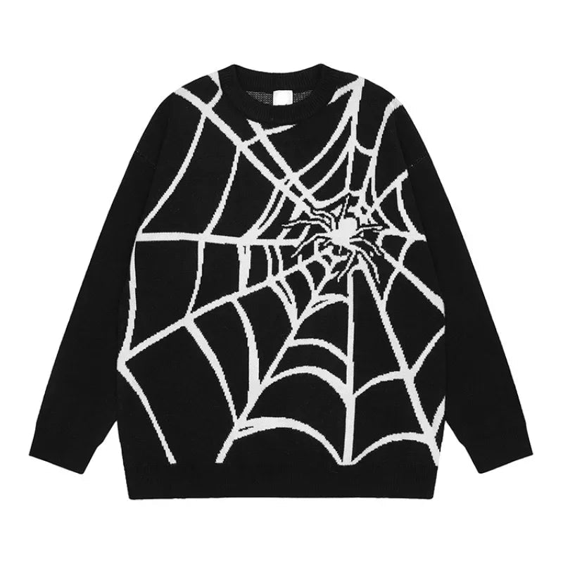 hip hop harajuku spider web pattern knitted sweater unisex pullover streetwear winter casual loose sweater warm jumper knitwear - gothic aesthetic hoodie for winter, graphic printed hoodie for men and women, trendy hip hop fashion hoodie