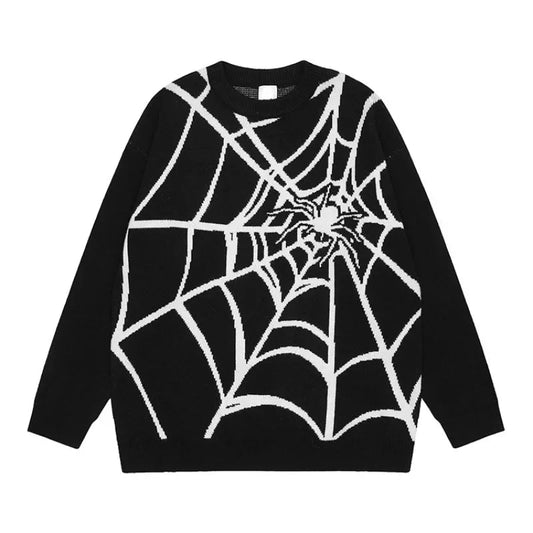 hip hop harajuku spider web pattern knitted sweater unisex pullover streetwear winter casual loose sweater warm jumper knitwear - gothic aesthetic hoodie for winter, graphic printed hoodie for men and women, trendy hip hop fashion hoodie