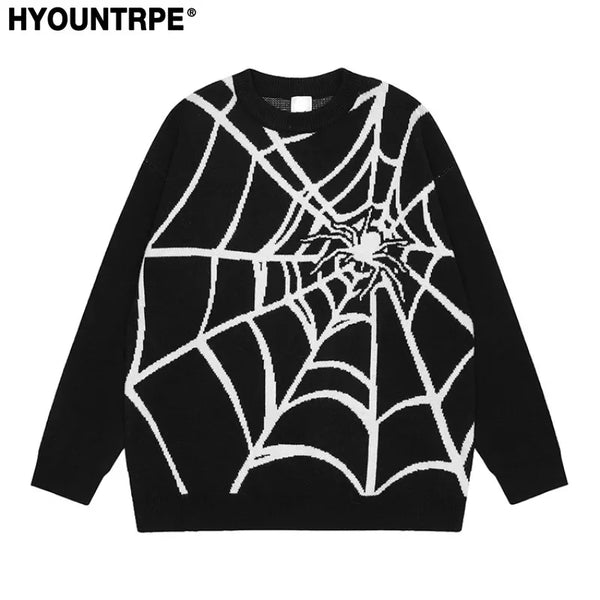 hip hop harajuku spider web pattern knitted sweater unisex pullover streetwear winter casual loose sweater warm jumper knitwear - gothic aesthetic hoodie for winter, graphic printed hoodie for men and women, trendy hip hop fashion hoodie