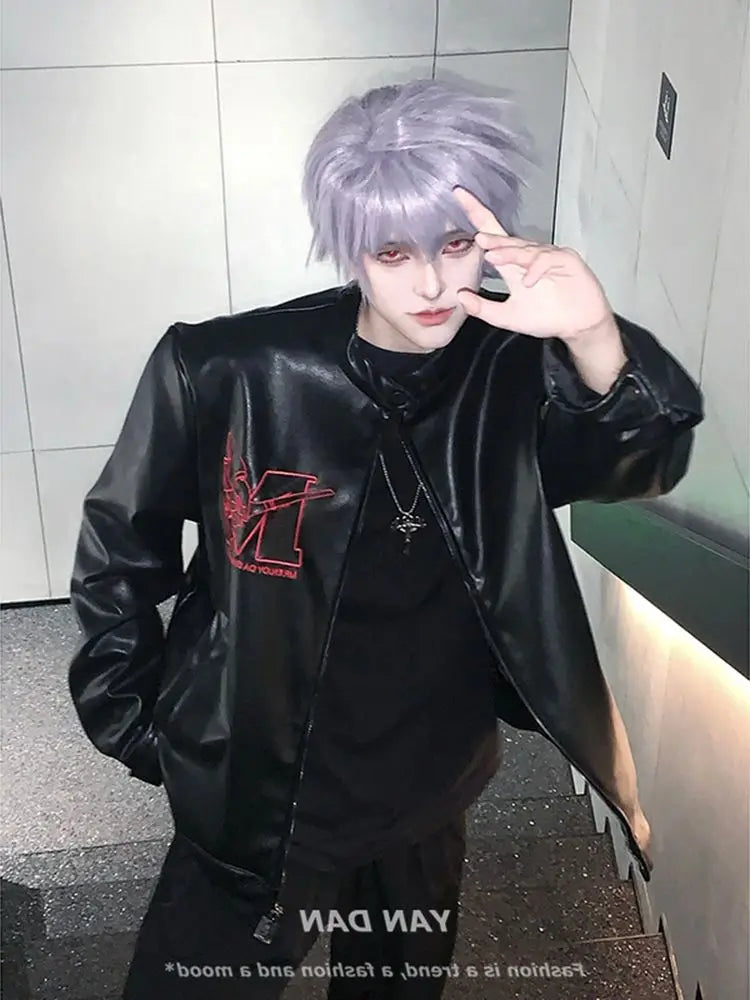 Harajuku Retro Vintage EVA Leather Jackets American High Street Handsome High End Stand up Collar Motorcycle Suit Men Clothing