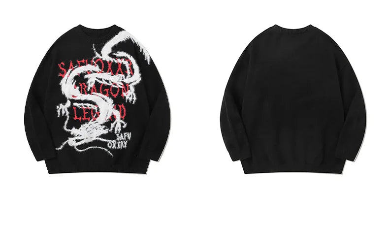 hip hop harajuku dragon pattern knitted sweater unisex pullover streetwear new year casual loose sweater warm jumper knitwear high quality cotton pullover, streetwear fashion hoodie, oversized graphic print design