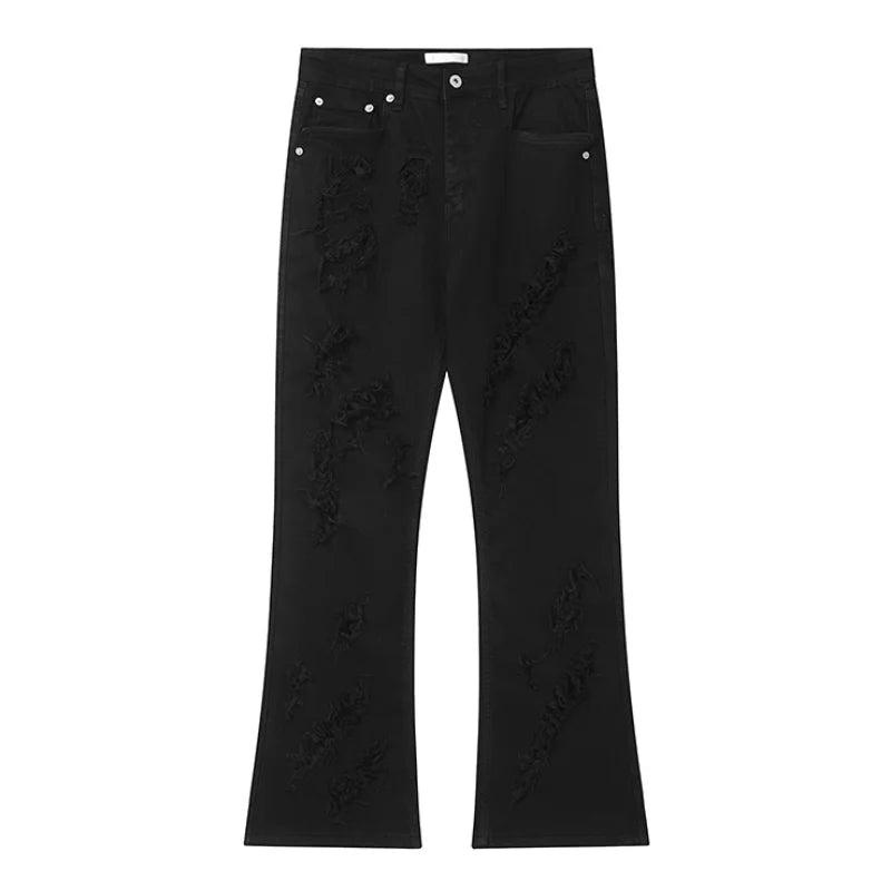 mens distressed ripped destroied tassel denim jean pants new fashion biker jeans streetwear flare pants joggers y2k men s jeans sporty tapered joggers
