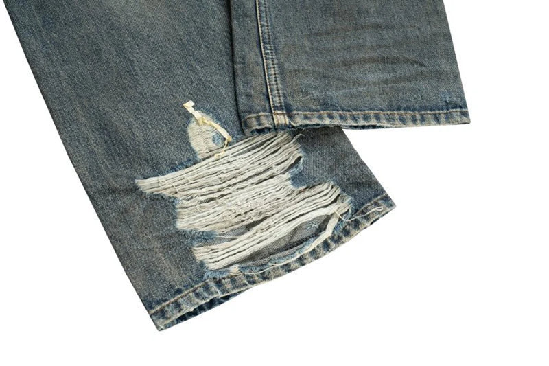 vintage men jeans blue baggy denim pants dirty washed retro loose straight jeans trousers unique jeans style 6004