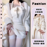 Cute hooded pajama for women in autumn and winter thickened coral fleece sexy sleepwear girl style suspender night gown set