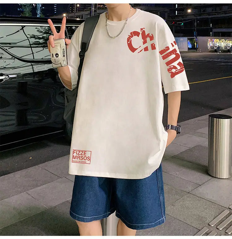 Glitchcore Anime panel – Korean Trendy Letter Printed Short Sleeved T Shirt For Men I