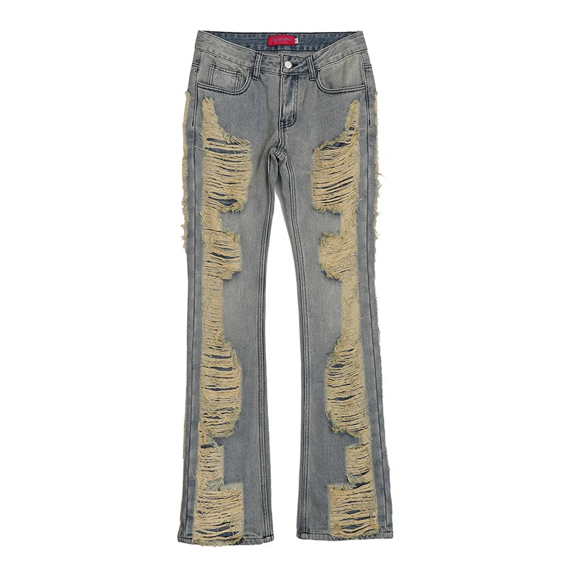 distressed skinny flared jean for mens big washed destroyed ripped denim jeans hip hop street wear blue biker jean pant women unique jeans style 191
